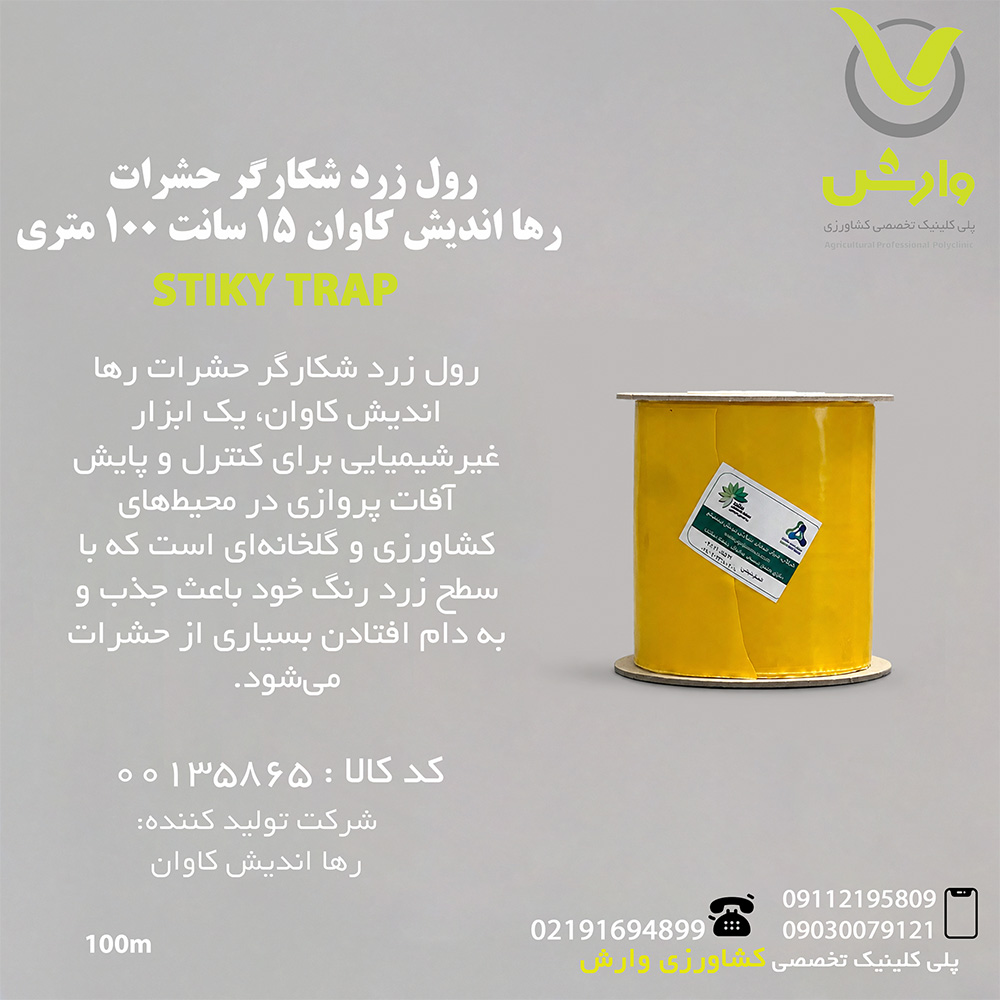 رول زرد شکارگر حشرات رها اندیش کاوان 15 سانت 100 متری