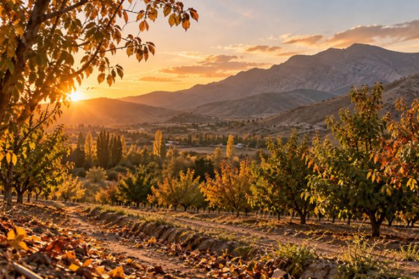 Golden Orchard Valley at Sunset